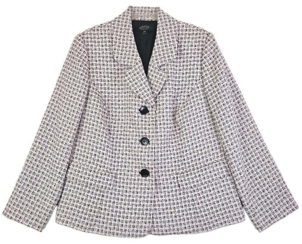 Kasper ~Woman Plus Size 18W~ Pink/Black Botton-Up Blazer Jacket w/ Pockets NWT.